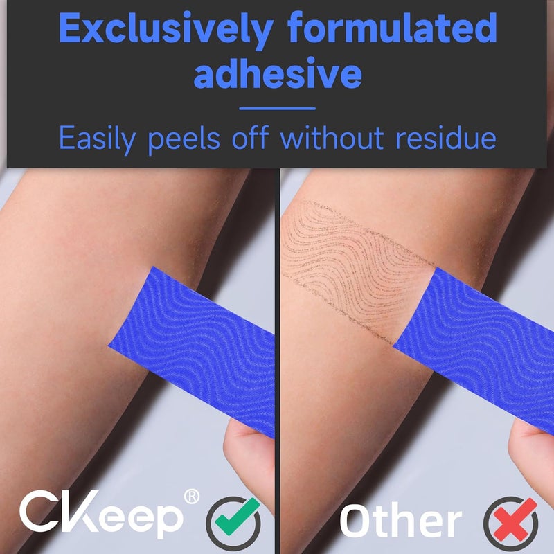 Ckeep Kinesiology Tape, Uncut 2 Rolls, Original Cotton Elastic Premium Athletic Tape,Latex Free Hypoallergenic, 2inch x 16ft, Blue - Image 3